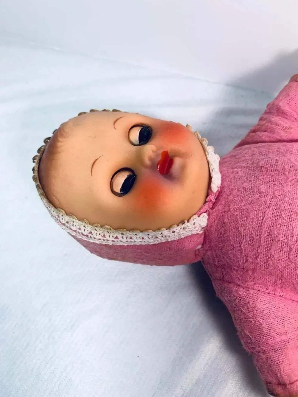 Baby doll vintage pink soft body moving eyes creepy
